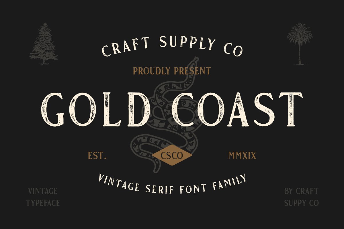 Ejemplo de fuente Gold Coast Stamp
